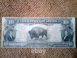 1901 $10 Ten Dollar Large-size Banknote (nickname Of Bison), Vf+/vf++, A Gift Set