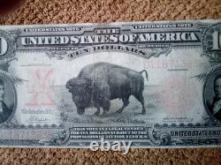 1901 $10 Ten Dollar Large-size Banknote (nickname Of Bison), Vf+/vf++, A Gift Set