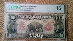 1901 $10 Ten Dollar Large-size Note (nickname Bison Note), Cf, Pmg 15, Red Sea L