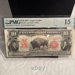 1901 $10 Ten Dollar Large-size Note (nickname Bison Note), Cf, Pmg 15, Red Sea L