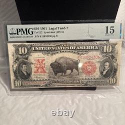 1901 $10 Ten Dollar Large-size Note (nickname Bison Note), Cf, Pmg 15, Red Sea L