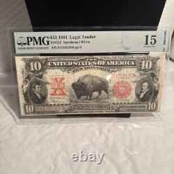1901 $10 Ten Dollar Large-size Note (nickname Bison Note), Cf, Pmg 15, Red Sea L