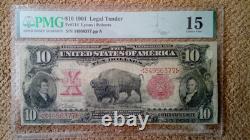 1901 $10 Ten Dollar Large-size Note (nickname Bison Note), Cf, Pmg 15, Red Sea L