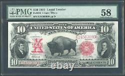 1901 $10 Ten Dollar Legal Tender Bison United States Note Fr#121 PMG AU 58