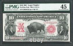 1901 $10 Ten Dollar Legal Tender Bison United States Note Mule Fr#121m PMG EF 45