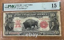1901 $10 legal tender Bison note graded PMG F15
