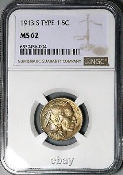 1913-S NGC MS 62 Type 1 Buffalo Nickel 5 Cents United States Coin (24103002C)