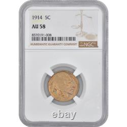 1914 5C Buffalo Nickel NGC AU58 Lovely Rainbow Toning