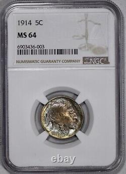 1914 Buffalo 5c Nickel NGC MS 64 Iridescent Rainbow Toning