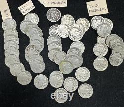 1915 D Denver 5 Cents Buffalo Bison Indian Nickel Lot Of 52 Coins