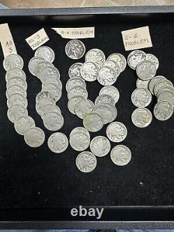 1915 D Denver 5 Cents Buffalo Bison Indian Nickel Lot Of 52 Coins