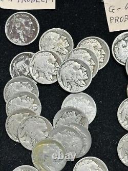 1915 D Denver 5 Cents Buffalo Bison Indian Nickel Lot Of 52 Coins