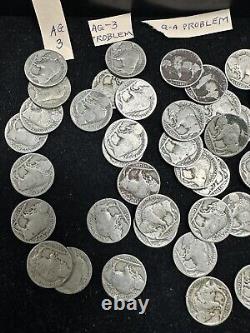 1915 D Denver 5 Cents Buffalo Bison Indian Nickel Lot Of 52 Coins