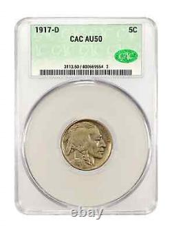 1917-D Buffalo Nickel CAC graded AU50 Rare Key Date