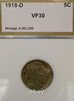 1918 D Buffalo Indian Head Nickel Scarce Tougher Date Appealing Full Braid/horn