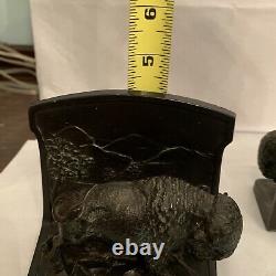 1923 Pair(2) Solid Cast Iron Bison/Buffalo Bookends By L. V. Aronson