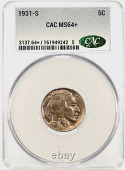 1931-S 5c CAC MS 64+ NICE HIGH-END GEM BUFFALO NICKEL