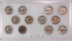 1934-1938 PDS Choice AU to Gem BU Buffalo Nickel Short Set, 12 Coins, Lustrous
