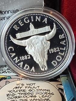 1982 Canada Proof Silver Dollar Regina Centennial Bison Skull Beauty