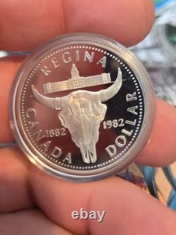 1982 Canada Proof Silver Dollar Regina Centennial Bison Skull Beauty