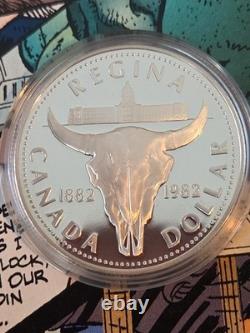1982 Canada Proof Silver Dollar Regina Centennial Bison Skull Beauty