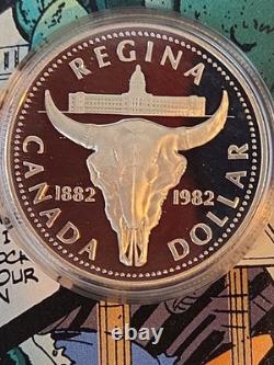 1982 Canada Proof Silver Dollar Regina Centennial Bison Skull Beauty