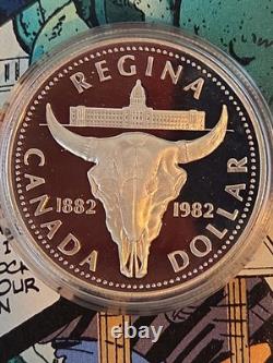 1982 Canada Proof Silver Dollar Regina Centennial Bison Skull Beauty