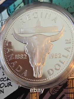 1982 Canada Proof Silver Dollar Regina Centennial Bison Skull Beauty
