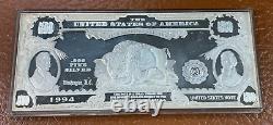 1994 $500 Bison Buffalo Silver Cert Themed 8 oz. 999 Silver Bar Washington Mint