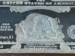 1994 $500 Bison Buffalo Silver Cert Themed 8 oz. 999 Silver Bar Washington Mint