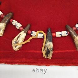 19th C. Lakota Necklace Glass Trade Beads, Bison Teeth