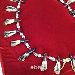 19th C. Lakota Necklace Glass Trade Beads, Bison Teeth