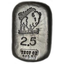 2.5 Troy Ounce. 999 Fine Silver Hand Poured Bison Bullion Premium Bar Lion Head