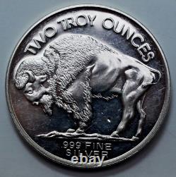 2 Oz 999 Silver Round Indian Head Buffalo 3 Leg Bison Pl Huge Vintage Rare Coin