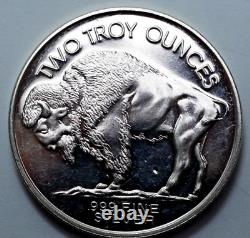 2 Oz 999 Silver Round Indian Head Buffalo 3 Leg Bison Pl Huge Vintage Rare Coin