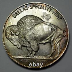 2 Oz 999 Silver Round Indian Head Buffalo Bison Vintage Dallas Specialty Mint