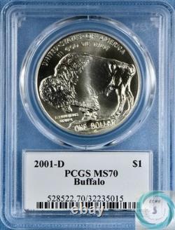 2001-D American Buffalo Commemorative Silver Dollar PCGS MS70 JEF Wet Sig Lbl