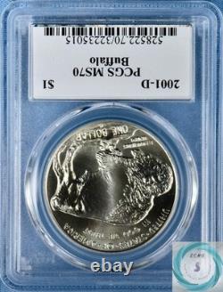 2001-D American Buffalo Commemorative Silver Dollar PCGS MS70 JEF Wet Sig Lbl