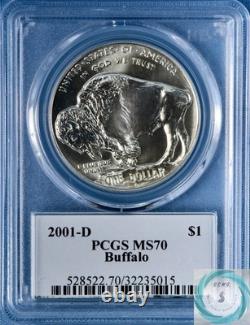 2001-D American Buffalo Commemorative Silver Dollar PCGS MS70 JEF Wet Sig Lbl