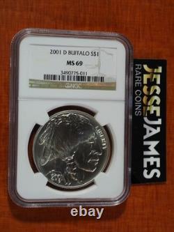 2001 D Uncirculated Silver Buffalo Commemorative Dollar Ngc Ms69 Brown Label