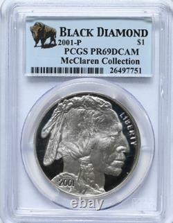 2001-P $1 Black Diamond PCGS PR69DCAM McClaren Collection Silver Buffalo Coin