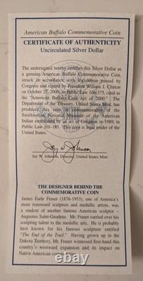 2001 P American Buffalo Commemorative Coin UNCIRCULATED Silver Dollar with COA