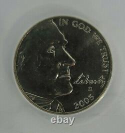 2005-D 5C Jefferson Nickel Speared Bison Die Gouge, ANACS MS65