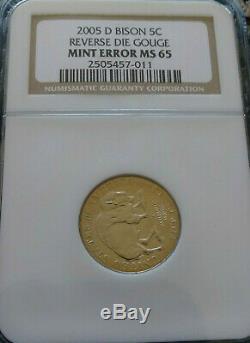 2005-D 5C Speared Bison Jefferson Nickel. NGC MS-65. Mint State Error