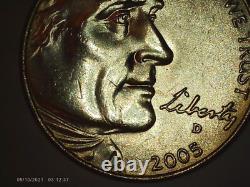 2005-D Jefferson nickel Double-Speared Bison Die Gouge DDO rare 5c gem