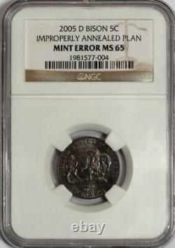 2005 D NGC MS65 Improperly Annealed Planchet Bison Mint Error Rare Black Beauty