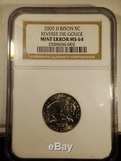 2005 D Speared Bison Ngc Ms 64 Reverse Die Gouge Mint Error