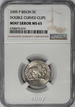 2005 NGC MS65 Double Curved Clips Bison Nickel Mint Error Great Eye Appeal