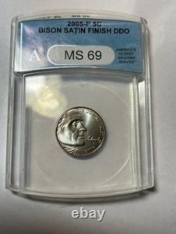 2005-P 5c Bison Jefferson Nickel ANACS MS69 DDO Satin Finish Blue Color