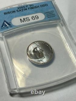 2005-P 5c Bison Jefferson Nickel ANACS MS69 DDO Satin Finish Blue Color